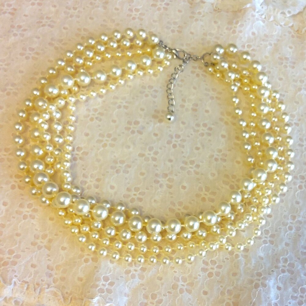Vintage NEW True  5 Strand Faux Pearl Necklace Timeless VTG Jewelry